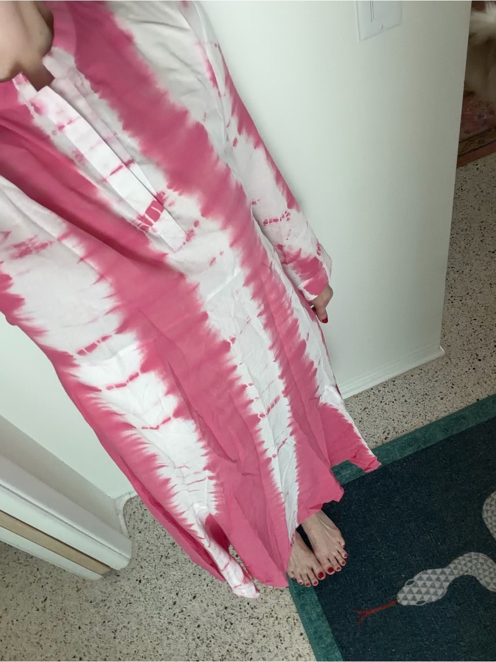 Madison Mathews pink maxi tie dye tunic dress caftan small s 100% cotton
